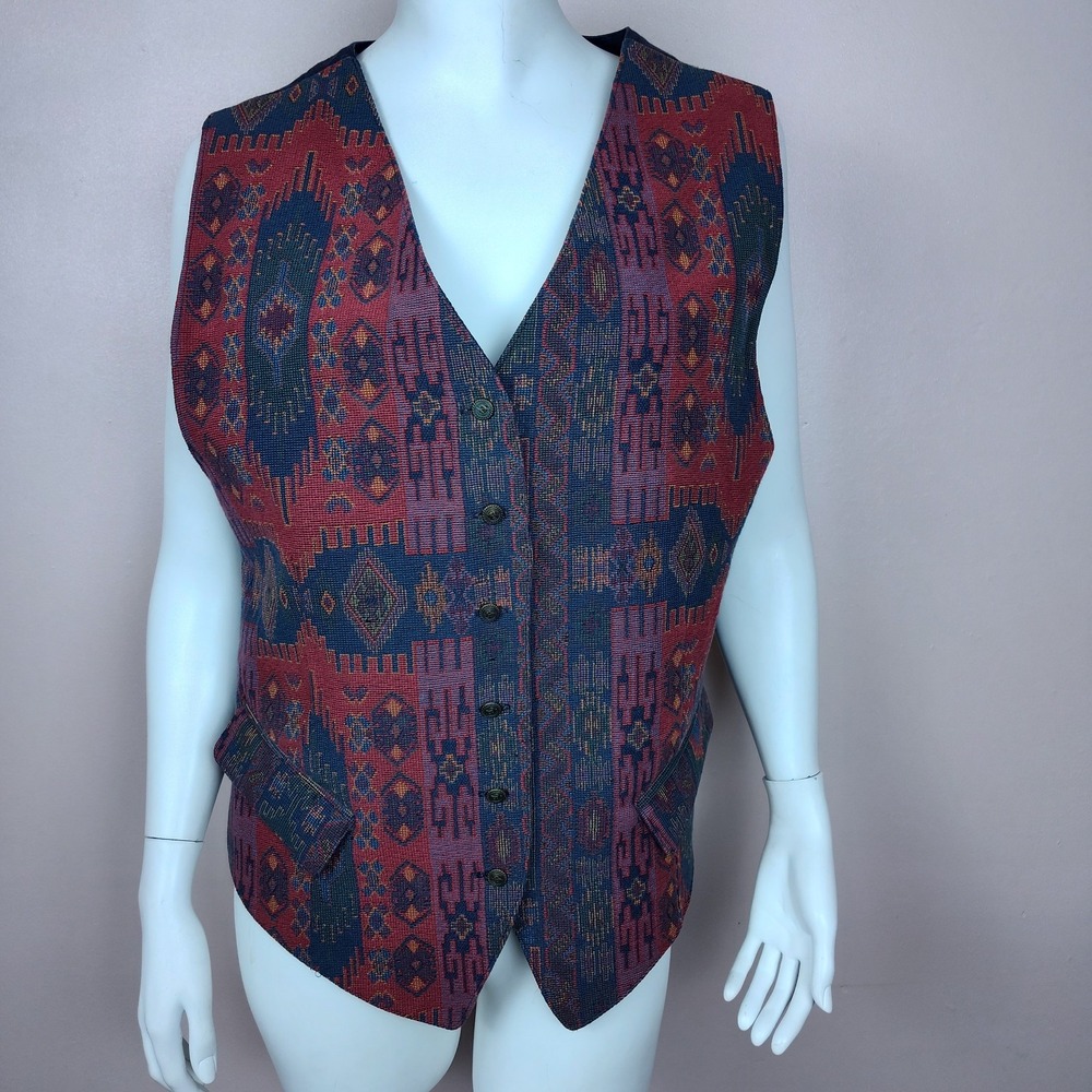 London Fog L vest jacquard textured southwestern ranch rodeo pockets Phoebe Y2K